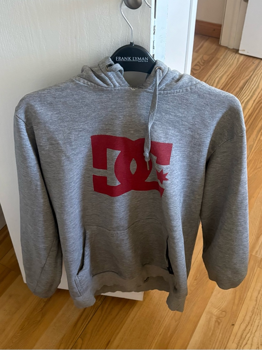 DC Men's Gray Pullover Hoodie with Red Logo